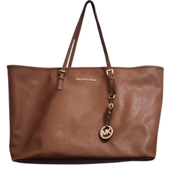 MICHAEL KORS Saffiano  Leather Brown Jet Set Travel Tote - Picture 3 of 16